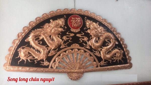 Quạt Tranh song long Chầu Nguyệt bằng đồng